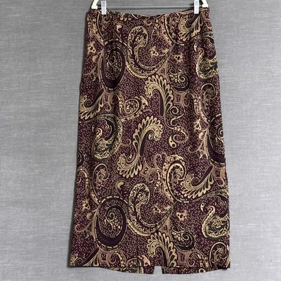 Vtg Casual Corner Skirt 14W Burgundy Gold Paisley Midi Career Boho Career Fall - Image 1 of 4