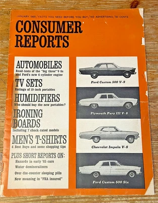 Consumer Reports Magazine January 1965 Automobiles Ford Plymouth Chevrolet - Imagem 1 de 4