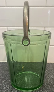 Vintage Green Depression Glass Ice Bucket With Handle - Picture 1 of 10