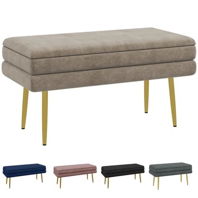 HOMCOM Sitzbank, Polsterbank mit Stauraum, Samtoptik, Bettbank mit Stahlbeine - Bild 1 von 4