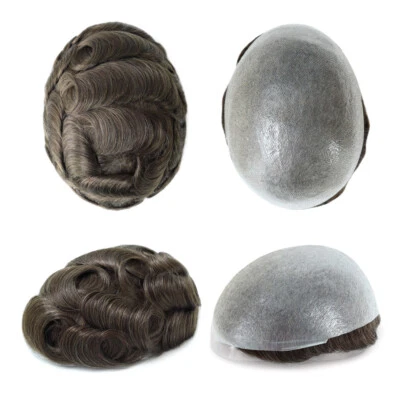 Mens Toupee Human Hair System Ultra Thin Skin Super Toupee Wig Natural Hairpiece - Image 1 of 4