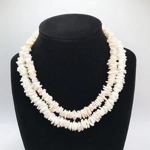 2 Vintage Necklace Lot Clam Shell Chips White Pink Beach Island Surfer Chunky - Picture 1 of 7