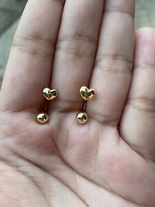 18k fine real gold huggie mini hoop earrings:ball and heart •open huggie 