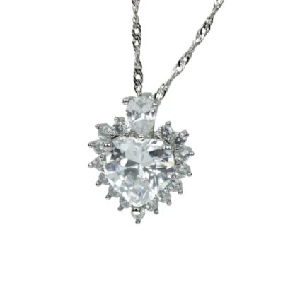  WHITE GOLD FINISH Created Diamond Clear Classic Heart Cut Cluster Pendant - Image 1 of 4