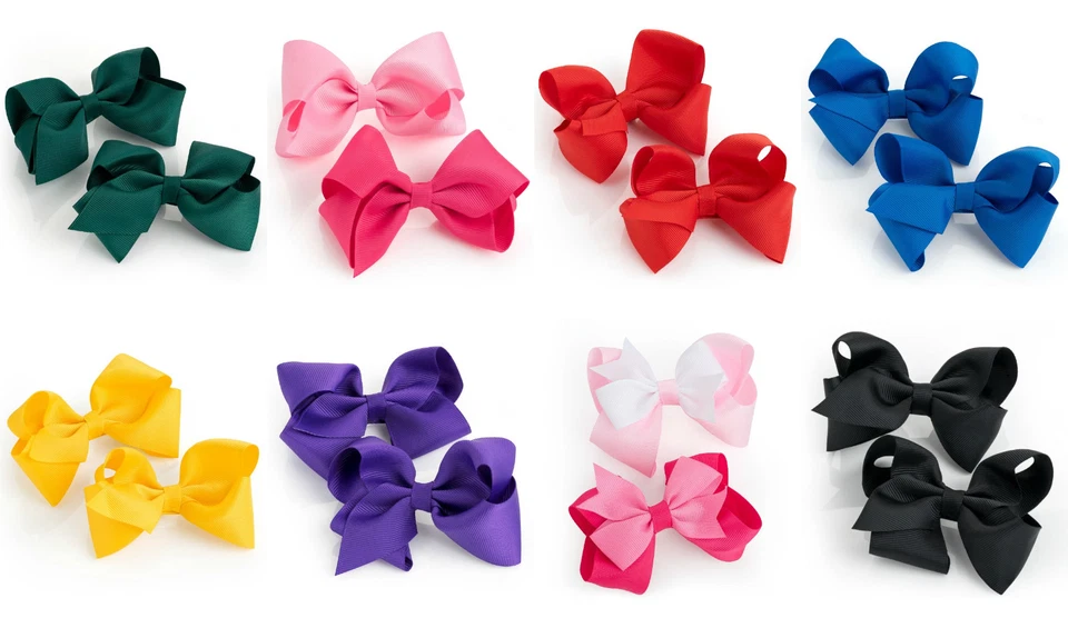 HAIR BOWS HAIR CLIPS BOW GIRLS CLIPS SCHOOL RIBBON SLIDES ACCESSORY SET GIRLS - Image 1 of 1
