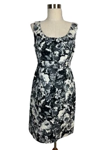 Halogen Tank Dress Gray White Floral Print Silk Blend Business Size 4 Lined  - Picture 1 of 10