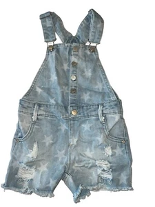 Tractr Girls Light Wash Distressed Denim Shortalls Overall Star Romper size 5 - Picture 1 of 4