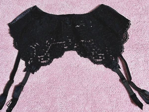 Vintage 90s Victoria's Secret Second Skin Satin Shiny Garter Belt Lace Black M - Picture 1 of 4