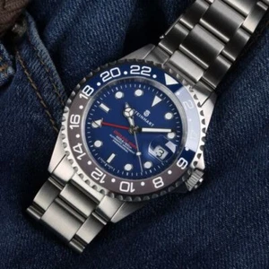 Steinhart Ocean 1 GMT Blue-Grey Ceramic 42mm Automatic Swiss Men Watch 103-1496 - Afbeelding 1 van 21