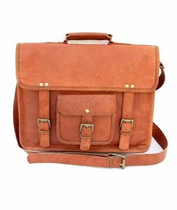 Bag Goat Leather Men S Vintage Brown Genuine Messenger Laptop Shoulder Briefcase - Picture 1 of 4