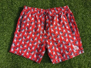 Maceoo Bright Red Puppy Dog Board Shorts Mens M Medium Fun Casual Wear - Picture 1 of 5