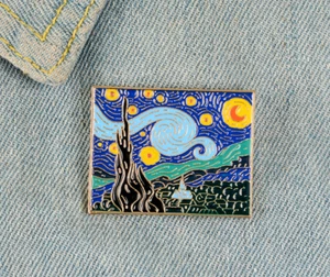 Broche grande esmalte cuello solapa pin corsé arte Van Gogh la noche estrellada - Imagen 1 de 6