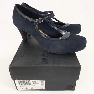 Clarks Tacones Azul Marino Gamuza Charol T-Bar Corte Talla 9 E Ancho - Imagen 1 de 14