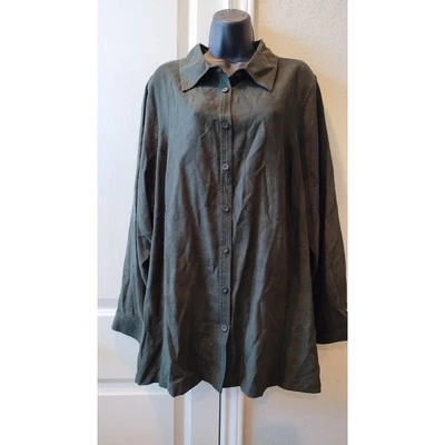 Avenue Plus Size 22/24 Microfiber Army Olive Green Button Shirt Micro Suede - Изображение 1 из 4