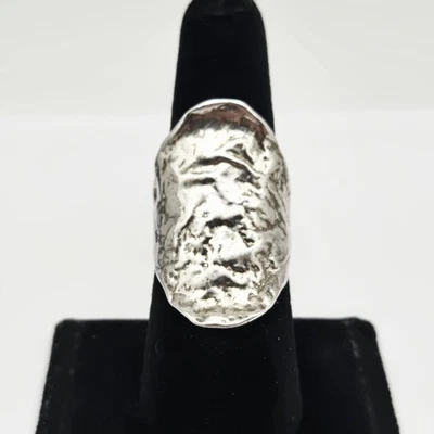 VTG LIRM Israel Sterling Silver Hammered Brutalist Molten Ring Size 7 - 6.5g - Image 1 of 4