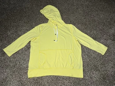 Camisa con capucha a rayas amarillas y blancas Lauren Ralph Lauren Active para mujer talla Lg Foto 1 de 4