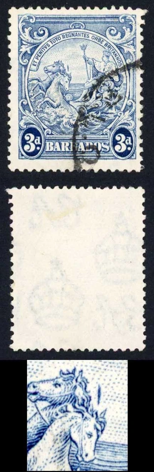 Barbados SG252ca 3d Azul Línea Vertical Sobre Cabeza de Caballo CDS Cat 170 libras Foto 1 de 1