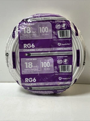 Bobina de cable coaxial Southwire RG6-Dual Shield 18 AWG blanco 100 pies Foto 1 de 3