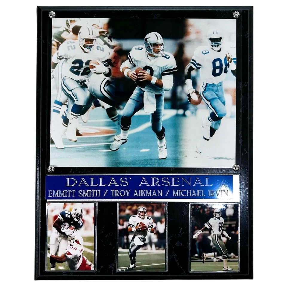 Placa fotográfica enmarcada Emmitt Smith Troy Aikman Michael Irvin Dallas Cowboys 15" Foto 1 de 4