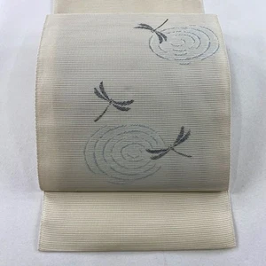 JAPANESE KIMONO BELT SUMMER NAGOYA OBI BEIGE PURE SILK FF1142 - Picture 1 of 5
