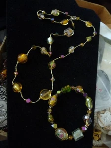 JUEGO PD PULSERA COLLAR CUENTAS CRISTAL MURANO AMARILLO CLARO TONO ORO CADENA #8/11 - Imagen 1 de 6