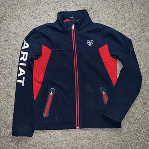 Ariat Tek Softshell Jacket Youth Kids Size Medium (10) Full Zip Navy Blue Red - Picture 1 of 6