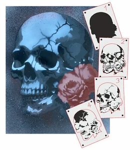 TS-011 Skull Rosen Multilayer Schablone Airbrush Tattoo Vintage Wandtattoo - Picture 1 of 3