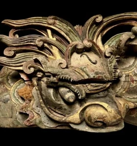 19th CENTURY CHINESE QING CARVED PAINTED WOOD DRAGON SHELF GLASS TOP WEIGHS 17lb - Picture 1 of 16
