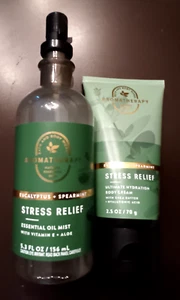 Bath & Body Works STRESS RELIEF Eucalyptus & Spearmint OIL MIST,  BODY CREAM Set - Picture 1 of 7