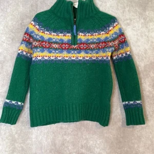 Mini Boden Wool Blend Fair Isle Unisex Kids 1/4 Zip Sweater Size 5-6 yrs Green - Picture 1 of 5
