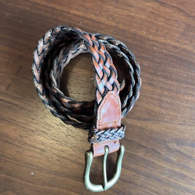 Talbots Womens Medium Brown Braided Woven Genuine Leather Belt Brass Hardware - Image 1 of 2