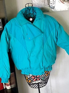 Vintage FERA Down Jacket Vibrant Blue Green Ski Snow Jacket Size 12 - Picture 1 of 13