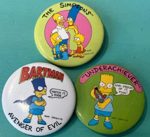 Vintage The Simpsons - 3 Button Set 1989 - Homer Bart Pins Buttons - 2" Durchmesser - Bild 1 von 2