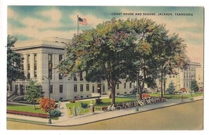COURT HOUSE and SQUARE JACKSON Tennessee TN Postcard Linen 1948 - Picture 1 of 2