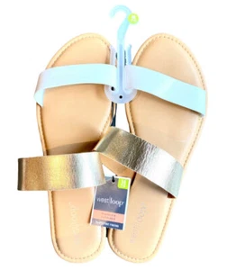 West Loop Sz S 5-6 Sandals Slides Cushioned Insole Wht Gold Womens - Picture 1 of 1
