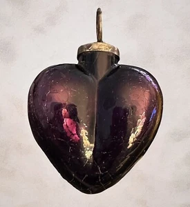 "Adorno vintage de corazón de amatista de vidrio agrietado Kugel 4"" X 3""" - Imagen 1 de 11