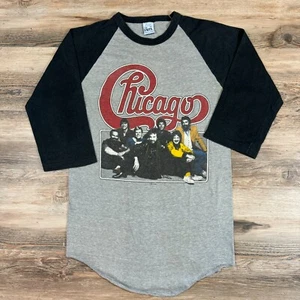 Maglietta maglietta raglan baseball grigia CHICAGO Tour Band Music Concert Tour 1983 anni 80 - Foto 1 di 8