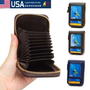Mens Wallet Credit Card Holder Genuine Leather RFID Blocking Zipper Pocket Thin - Picture 1 of 13