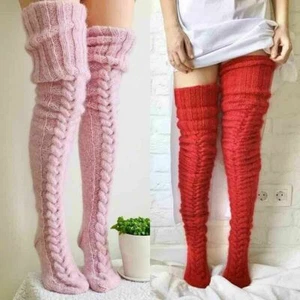 Lange Socken Winter warm Overknee hoch Wolle gestrickt Damen dicke Strümpfe Oberschenkel - Bild 1 von 23