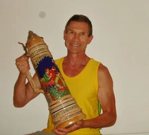 Antiker Vintage großer deutscher Bierstein 2 Fuß 5L Zinndeckel GROSS GROSS - Bild 1 von 14