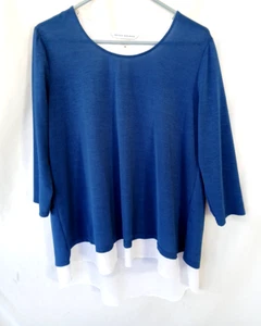 Top mujer Peter Nygard talla M azul blanco inserción manga 3/4 - Imagen 1 de 5