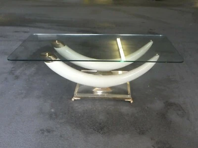 Mesa de centro vintage estilo Maison Jansen presa falsa, bronze e lucite - Imagem 1 de 4