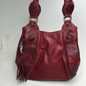 BRIGHTON Masterpiece Collection MELANIA Leather Applique Shoulder Bag Merlot Lg - Picture 1 of 10
