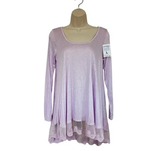 NWT Anthropologie Maronie Purple High Low Lacy Tiered Hem Top Tunic Size Large - Picture 1 of 9