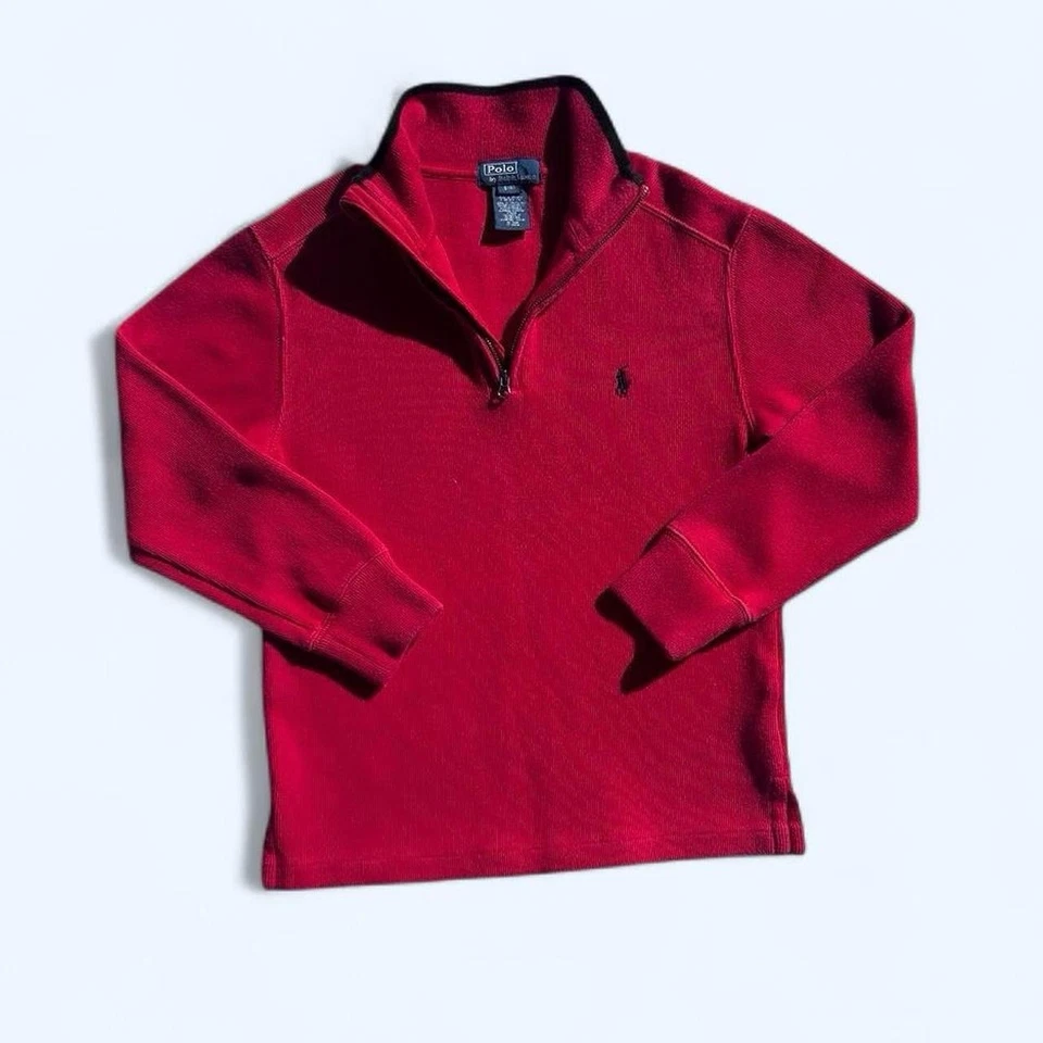 Vintage Y2K Polo Ralph Lauren Quarter Zip Mock Neck Red Sweatshirt Sweater Small - Image 1 of 4