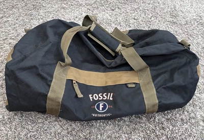 Fossil Canvas Duffel Bag w/ Olive Straps – Mid‑Size Weekender / Gym Tote - Image 1 of 4