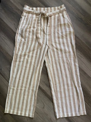 Pantalones J.Crew para mujer a rayas de lino y algodón de pierna ancha talla 8 Lagonlook Boho Cottage Foto 1 de 4