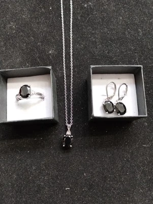 Juego de anillos/collar/colgantes/pendientes de turmalina negra STS Karis ¡platino unido! Foto 1 de 4