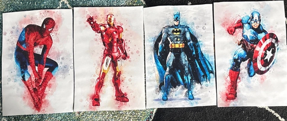 4er Set Superhelden Bilder – Captain America, Spider-Man, Iron Man & Batman - Bild 1 von 1