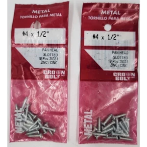 Crown Bolt #4 X 1/2" Slotted Pan Head Metal Screws 18 Pack Silver Zinc Lot of 2 - Picture 1 of 3